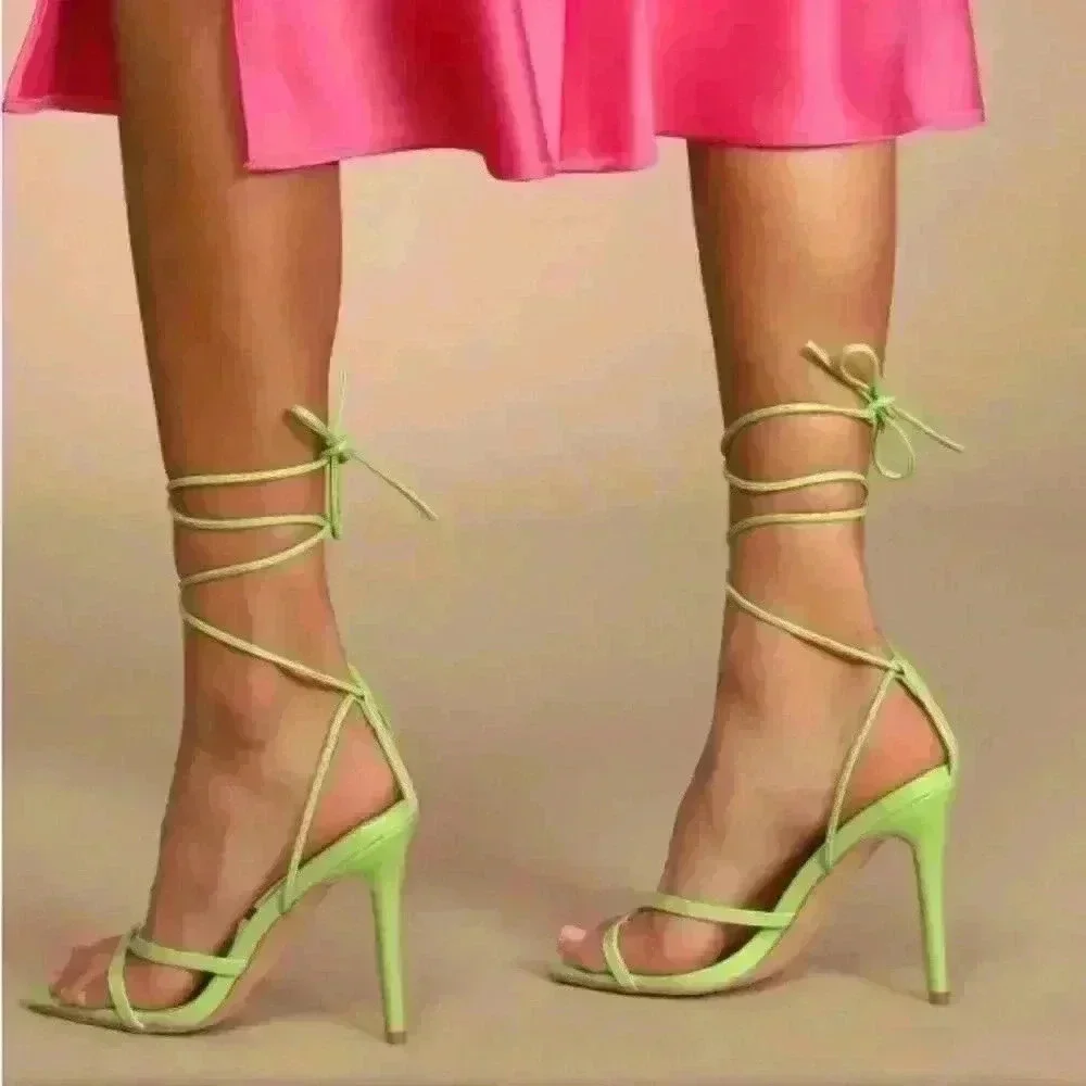 Simonee Lime Green Lace-Up High Heel Sandals new without tag